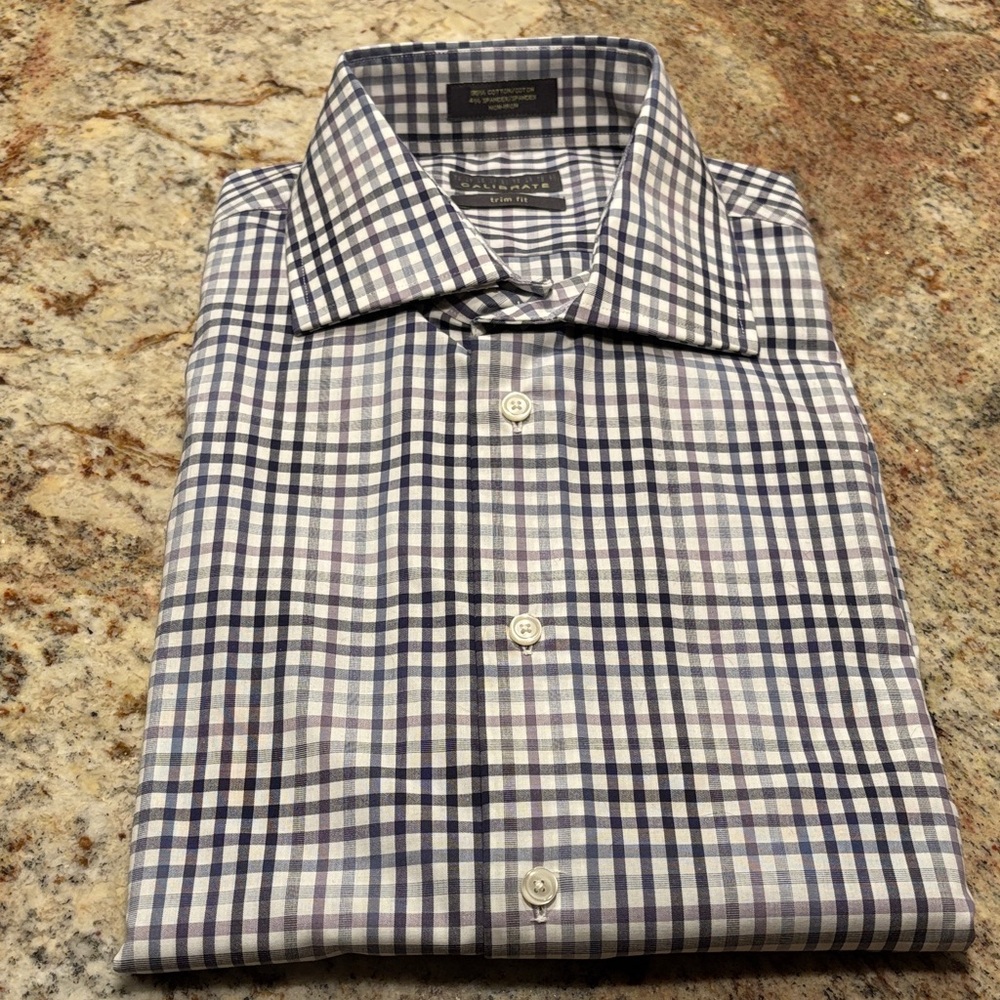 C2 by Calibrate Men's Plaid Shirt - Navy and White